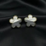 Regal Sculpted Geometric Earrings with Pearl Accents - Image 6