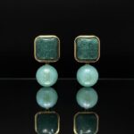 Emerald Cracked Resin & Mint Pearl Drop Earrings - Image 4