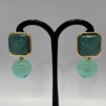 Emerald Cracked Resin & Mint Pearl Drop Earrings - Image 5
