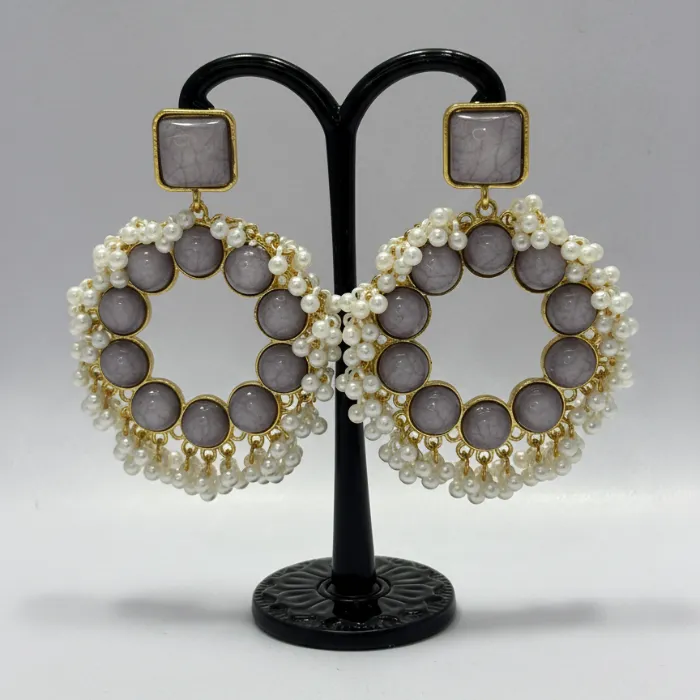 min-Untitled design (13) Luxury Pearl & Stone Studded Premium Drop Earring - Image 1