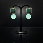 Emerald Cracked Resin & Mint Pearl Drop Earrings - Image 6