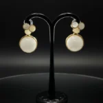 Mother of Pearl Flower & Gold Shimmer Dangle Earrings - Image 2