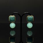 Emerald Cracked Resin & Mint Pearl Drop Earrings - Image 7