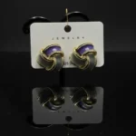 Chic Purple & Gray Enamel Knot Stud Earrings - Image 3