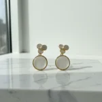 Mother of Pearl Flower & Gold Shimmer Dangle Earrings - Image 3