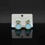Pastel Blue Glitter & Mint Green Flower Earrings - Image 4