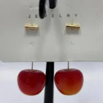 Cute Red & Orange Cherry Drop Dangle Earrings - Image 2