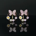 Pink Butterfly & Floral Wreath Huggie Hoop Earrings - Image 4