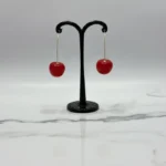 Cute Red & Orange Cherry Drop Dangle Earrings - Image 3