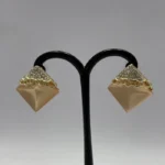 Pave Crystal Brown & Gold Geometric Pyramid Studs