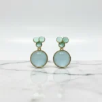 Pastel Blue Glitter & Mint Green Flower Earrings - Image 5