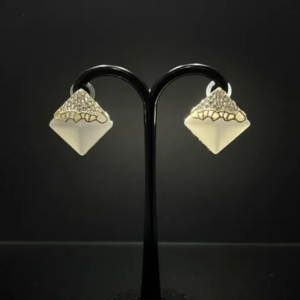 Geometric White Resin & Crystal Pyramid Stud Earrings