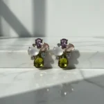 Floral Multicolor Crystal Cluster Stud Earrings - Image 2