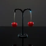 Cute Red & Orange Cherry Drop Dangle Earrings - Image 4