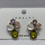 Floral Multicolor Crystal Cluster Stud Earrings - Image 3