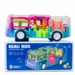 Multifunctional Gear Light Bus Toy with Mechanical Gears Simulation,Transparent Body,3D Lights,Different Types of Music, Horn &Engine Starting Sound,360-degree Rotation for +3 Years (Multicolor, Pack of: 1)