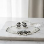 Trending Indian Oxidized Silver Choker Necklace Set with Earrings for Women  - Image 2