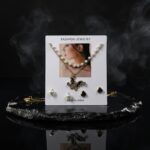 Elegant Layered Pearl Necklace & Earring Set - Flower Pendant & Heart Studs - Image 2