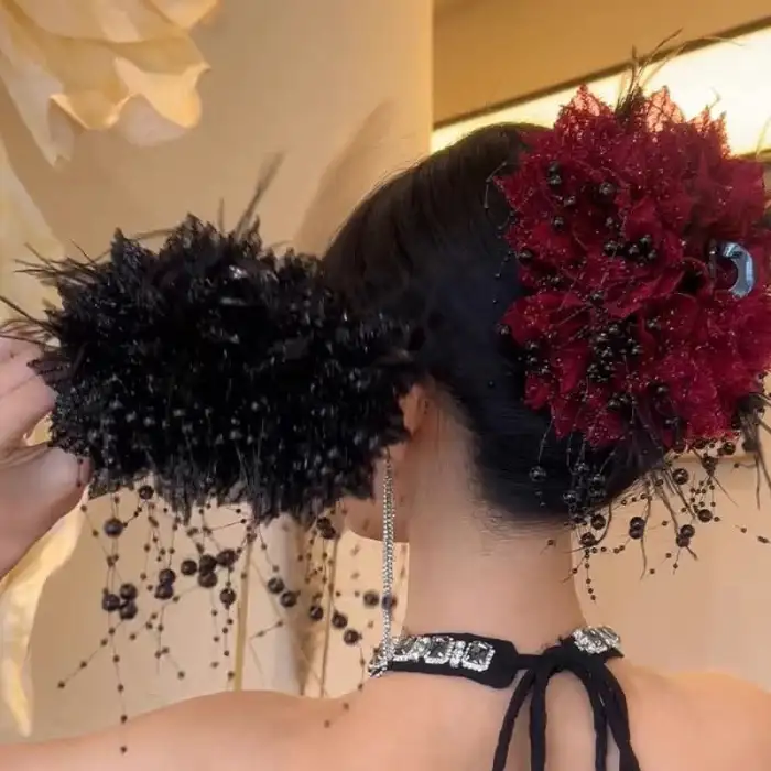 2_compressed Retro Bead Tassel Ribbon Hair Claws Luxury Flower Hair Clip Crab Barrettes Hairpins For Women Girls Party Hair Accessories Gifts - Image 1