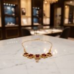 Stunning Red Stone & Gold Tone Statement Necklace - Image 4