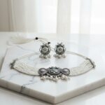 Trending Indian Oxidized Silver Choker Necklace Set with Earrings for Women  - Image 3