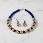 Blue & Golden Beads Necklace Set with Earrings – Elegant Fashion Jewelry for Women - Image 4