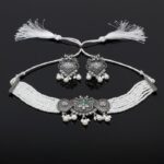 Trending Silver Choker Necklace Set with Earrings for Women & Girls - Image 4