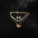 Elegant Layered Pearl Necklace & Earring Set - Flower Pendant & Heart Studs - Image 4