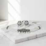 Trending Indian Oxidized Silver Choker Necklace Set with Earrings for Women  - Image 5