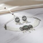 Trending Silver Choker Necklace Set with Earrings for Women & Girls - Image 5