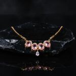 Elegant Gold Plated Necklace with Pink Stone & Crystal Pendant for Women