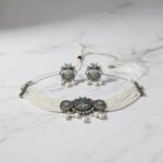 Trending Silver Choker Necklace Set with Earrings for Women & Girls