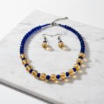Blue & Golden Beads Necklace Set with Earrings – Elegant Fashion Jewelry for Women