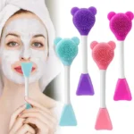 Bear Double Head Facial Mask Brush Silicone Applicator Spoon Spatula Stirring Stick Women Skin Face Cleansing Care Home Makeup Tools