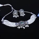 Trending Silver Choker Necklace Set with Earrings for Women & Girls - Image 6