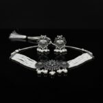 Trending Indian Oxidized Silver Choker Necklace Set with Earrings for Women  - Image 7