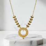 Gold Plated Leaf Design Pendant Necklace with Chain - Image 8