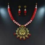 Maroon & Gold Traditional Indian Necklace Set with Pearl & Beaded Details