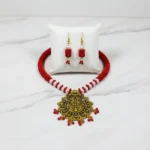 Maroon & Gold Traditional Indian Necklace Set with Pearl & Beaded Details - Image 8