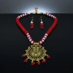 Maroon & Gold Traditional Indian Necklace Set with Pearl & Beaded Details - Image 4