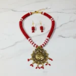 Maroon & Gold Traditional Indian Necklace Set with Pearl & Beaded Details - Image 6