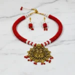 Maroon & Gold Traditional Indian Necklace Set with Pearl & Beaded Details - Image 2