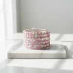 Pink & White Crystal Beaded Bangles Set for Women | Fashionable Alloy Bracelets - Image 2