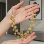 Ethnic Gold Plated Floral Charm Necklace with Coin Pendants for Women
