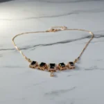 Elegant Gold Plated Necklace with Black Onyx Style Stones & Cubic Zirconia - Image 3