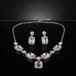 Pink Stone Statement Necklace | Elegant Silver Plated Choker