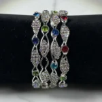 Sparkling Silver Plated Bangle Set with Colorful Rhinestones | Women's Fashion Jewellery - Image 2