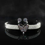 Pearl & Stone Butterfly Choker Necklace Set with Matching Stud Earrings for Women - Image 8