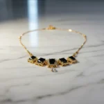 Elegant Gold Plated Necklace with Black Onyx Style Stones & Cubic Zirconia - Image 4