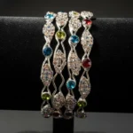 Sparkling Silver Plated Bangle Set with Colorful Rhinestones | Women's Fashion Jewellery